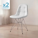 Kit 2 Cadeiras estofada Charles Eames Eiffel Botonê DKR com pés de metal cromado - Cinza claro