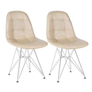 Kit 2 Cadeiras estofada Charles Eames Eiffel Botonê DKR com pés de metal cromado - Nude