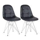 Kit 2 Cadeiras estofada Charles Eames Eiffel Botonê DKR com pés de metal cromado - Preto