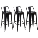Kit 3 banquetas altas para bancada Iron Tolix com encosto 76 cm – Preto Semibrilho