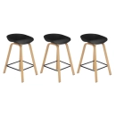 Kit 3 Banquetas média para bancada Cassia com base de madeira 66 cm - Preto