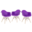 Kit 3 cadeiras Charles Eames Eiffel DAW com pés de madeira clara - Roxo