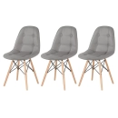 Kit 3 Cadeiras de jantar Charles Eames Eiffel Botonê Estofada – Cinza