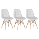Kit 3 Cadeiras de jantar Charles Eames Eiffel Botonê Estofada - Cinza claro