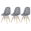 Kit 3 Cadeiras de jantar Charles Eames Eiffel Botonê Estofada – Cinza-escuro