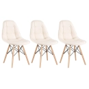 Kit 3 Cadeiras de jantar Charles Eames Eiffel Botonê Estofada - Creme