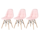 Kit 3 Cadeiras de jantar Charles Eames Eiffel Botonê Estofada – Rosa