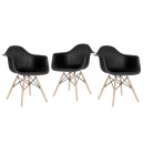 Kit 3 Cadeiras de jantar Charles Eames Eiffel DAW em Polipropileno - Preto