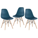 Kit 3 Cadeiras de jantar Charles Eames Eiffel DSW em Polipropileno - Azul petróleo