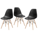 Kit 3 Cadeiras de jantar Charles Eames Eiffel DSW em Polipropileno - Preto