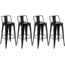 Kit 4 banquetas altas para bancada Iron Tolix com encosto 76 cm – Preto Semibrilho
