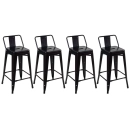 Kit 4 banquetas médias para bancada Iron Tolix com encosto 66 cm – Preto