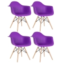 Kit 4 Cadeiras de jantar Charles Eames Eiffel DAW em Polipropileno - Roxo