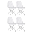 Kit 4 Cadeiras estofada Charles Eames Eiffel Botonê DKR com pés de metal cromado - Branco