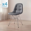Kit 4 Cadeiras estofada Charles Eames Eiffel Botonê DKR com pés de metal cromado – Cinza Escuro
