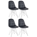 Kit 4 Cadeiras estofada Charles Eames Eiffel Botonê DKR com pés de metal cromado – Preto