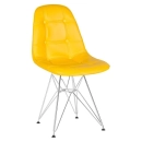 Kit 4 cadeiras estofadas Charles Eames Eiffel Botonê com pés de metal cromado - Amarelo