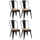 Kit 4 cadeiras Iron Tolix para cozinha com assento de madeira - Preto