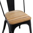 Kit 4 cadeiras Iron Tolix para cozinha com assento de madeira - Preto