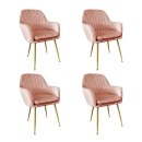 Kit 4 Cadeiras Poltrona Lines com pés dourados Suede para sala de jantar – Rosa
