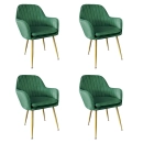 Kit 4 Cadeiras Poltrona Lines com pés dourados Suede para sala de jantar – Verde Escuro