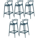 Kit 5 Banquetas alta para bancada Master Allegra em Polipropileno 78 cm - Azul petróleo