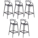 Kit 5 Banquetas alta para bancada Master Allegra em Polipropileno 78 cm - Cinza escuro