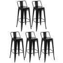 Kit 5 banquetas altas para bancada Iron Tolix com encosto 76 cm – Preto Semibrilho