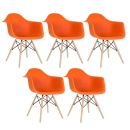 Kit 5 cadeiras Charles Eames Eiffel DAW com pés de madeira clara - Laranja