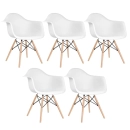 Kit 5 Cadeiras de jantar Charles Eames  Eiffel DAW em Polipropileno - Branco