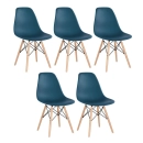 Kit 5 Cadeiras de jantar Charles Eames Eiffel DSW em Polipropileno - Azul petróleo