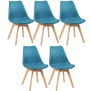 KIt 5 Cadeiras de jantar Leda com assento estofado e design moderno - Azul petróleo