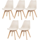 Kit 5 cadeiras de jantar Leda com assento estofado e design moderno – Creme