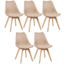 Kit 5 Cadeiras de jantar Leda com assento estofado e design moderno - Nude