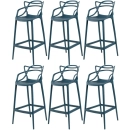 Kit 6 Banquetas alta para bancada Master Allegra em Polipropileno 78 cm - Azul petróleo