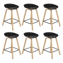 Kit 6 Banquetas média para bancada Cassia com base de madeira 66 cm - Preto