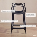 Kit 6 Banquetas média para bancada Master Allegra em Polipropileno 66 cm - Preto