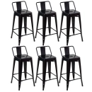 Kit 6 banquetas médias para bancada Iron Tolix com encosto 66 cm – Preto