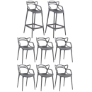 Kit 6 cadeiras + 2 banquetas altas Masters Allegra - Cinza escuro