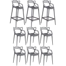 Kit 6 cadeiras + 3 banquetas altas Masters Allegra - Cinza escuro