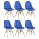 Kit 6 Cadeiras de jantar Charles Eames Eiffel Botonê Estofada - Azul