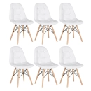 Kit 6 Cadeiras de jantar Charles Eames Eiffel Botonê Estofada - Branco
