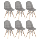 Kit 6 Cadeiras de jantar Charles Eames Eiffel Botonê Estofada - Cinza