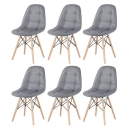 Kit 6 Cadeiras de jantar Charles Eames Eiffel Botonê Estofada - Cinza escuro