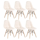 Kit 6 Cadeiras de jantar Charles Eames Eiffel Botonê Estofada - Creme