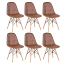 Kit 6 Cadeiras de jantar Charles Eames Eiffel Botonê Estofada - Marrom