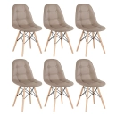 Kit 6 Cadeiras de jantar Charles Eames Eiffel Botonê Estofada - Nude