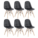 Kit 6 Cadeiras de jantar Charles Eames Eiffel Botonê Estofada - Preto