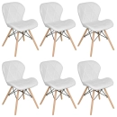 Kit 6 Cadeiras de jantar estofada Charles Eames Eiffel Slim Wood confort – Branco
