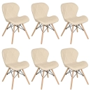 Kit 6 Cadeiras de jantar estofada Charles Eames Eiffel Slim Wood confort – Nude